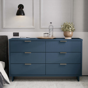 English Elm Granville 55" Dresser In Midnight Blue - Stylish 6-Drawer Storage With Glam Hardware & Modern Design B365S00089