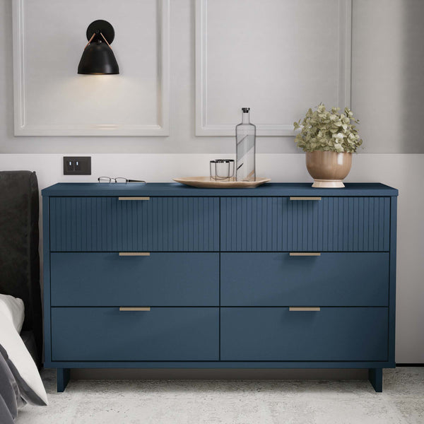 English Elm Granville 55" Dresser In Midnight Blue - Stylish 6-Drawer Storage With Glam Hardware & Modern Design B365S00089