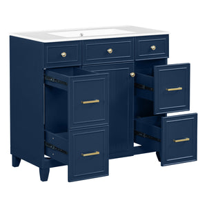 English Elm 36" 36-inch Transitional Bathroom Vanity with Ceramic Basin, Solid Wood Frame, Soft-Close Storage Elegance Blue N729P255663C