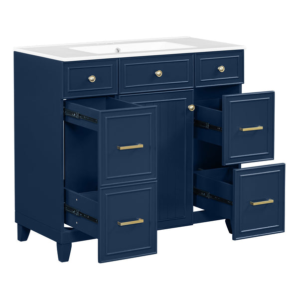 English Elm 36" 36-inch Transitional Bathroom Vanity with Ceramic Basin, Solid Wood Frame, Soft-Close Storage Elegance Blue N729P255663C
