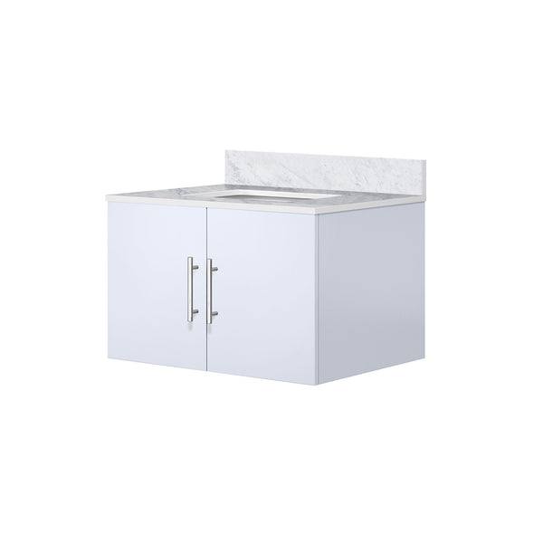 English Elm Glossy White Bath Vanity 30 In. W X 22 In. D With Durable Carrara Marble Top & Soft-Close Storage B2731P258476