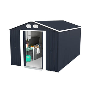 English Elm Campcraft 8x12 Outdoor Metal Storage Shed Lockable Weatherproof Backyard Tool House Dark Gray W1598S00042