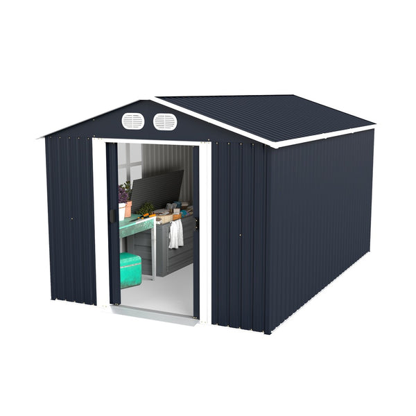 English Elm Campcraft 8x12 Outdoor Metal Storage Shed Lockable Weatherproof Backyard Tool House Dark Gray W1598S00042