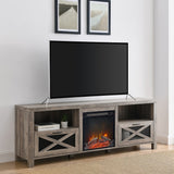 English Elm Walker Edison - Industrial Farmhouse Metal Mesh Drop-Down X-Door 70" Fireplace Tv Stand For 80" Tvs - Grey Wash