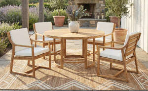 English Elm Outdoor Acacia Wood Dining Set Seats Six with Cushioned Armrest Chairs for Patio Beige,Light Teak N719Z000230L