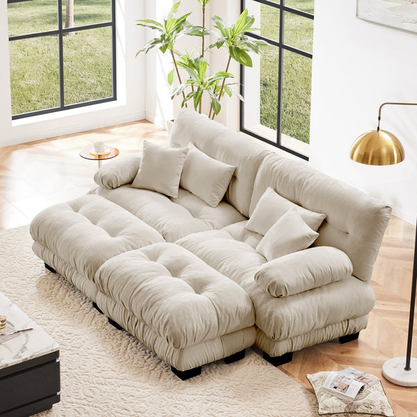 English Elm Cloud 2-Seater Sleeper Sofa In Light Coffee Chenille – Plush Comfort With Pillows & Ottomans Included! W714S01027