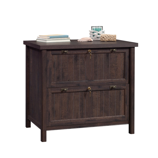 English Elm Lateral File Cabinet - Rustic Brown Finish, Secure Storage With Lockable Drawers For Home Or Office B356P402604