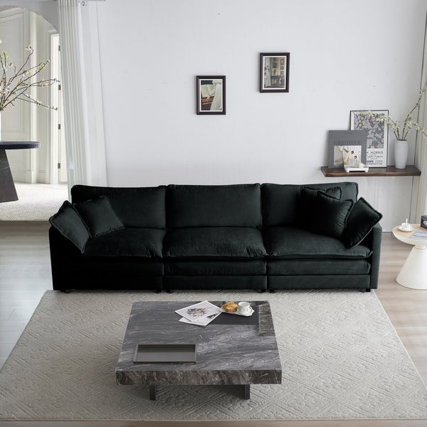 English Elm Mid-Century Modern 3-Seater Sofa In Black Chenille With Pillows - Stylish Comfort For Any Space W714S00627