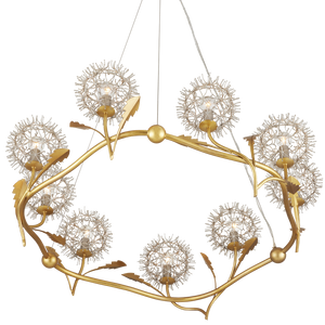 Dandelion Chandelier: Elegant Silver & Gold Wrought Iron Design Inspired by Nature's Beauty