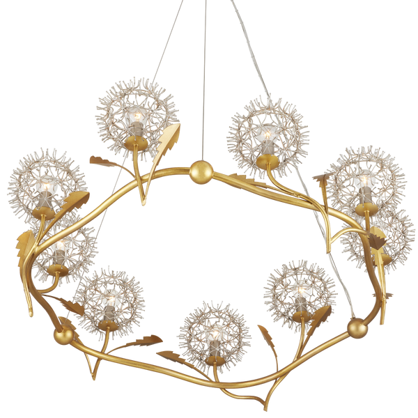 Dandelion Chandelier: Elegant Silver & Gold Wrought Iron Design Inspired by Nature's Beauty