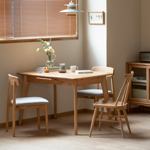 English Elm Natural Solid Oak Telescopic Dining Table Light Oak 47–59" Extendable Round-Corner 6–10 Pax Durable Design W1283P345819