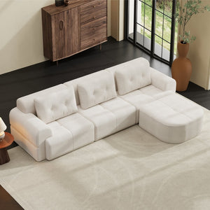 English Elm Modular Sectional Sofa with Chaise Full Foam Build Woven Fabric for Living Room Beige White W2379S00005