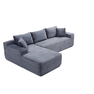 English Elm 105'' Modular L-shape Sectional Corduroy Deep Seat Cloud Sofa for Living Room Lounge Grey W1117P377776