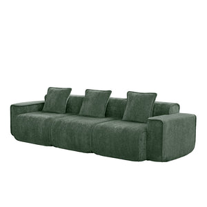 English Elm Streamlined Modular Cloud Sofa Three Seat Velvet Cushions with French Piping for Living Rooms Green W3041S00365