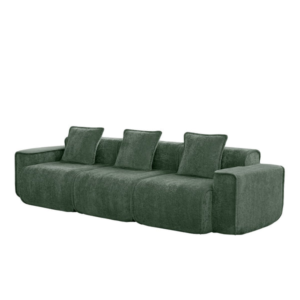 English Elm Streamlined Modular Cloud Sofa Three Seat Velvet Cushions with French Piping for Living Rooms Green W3041S00365