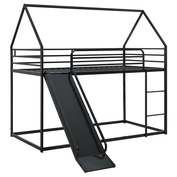 English Elm Twin Metal Tube Bunk Bed Frame for Kids Durable Sturdy Construction Safe Space-Saving Design Black W420P256561