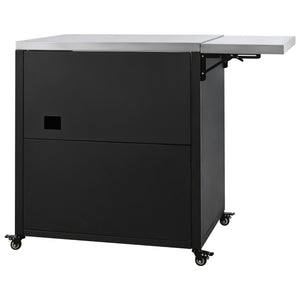 English Elm Versatile Outdoor Cabinet with Foldable Stainless Top, Extendable Iron Panel, Locking Wheels, Matte Black N719P244805B