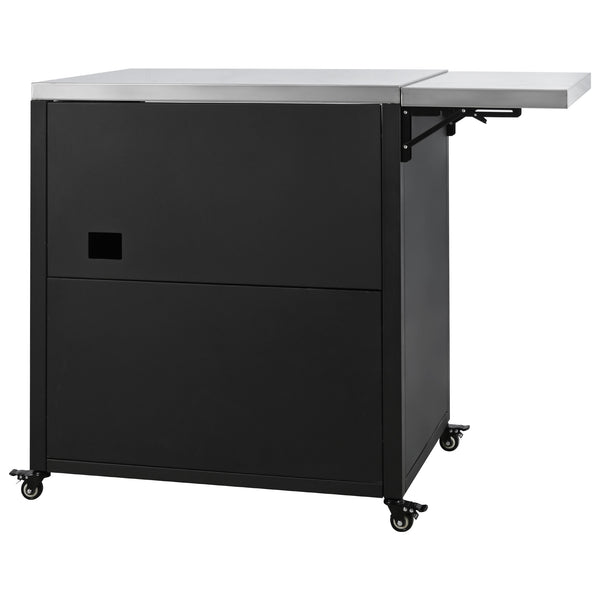 English Elm Versatile Outdoor Cabinet with Foldable Stainless Top, Extendable Iron Panel, Locking Wheels, Matte Black N719P244805B