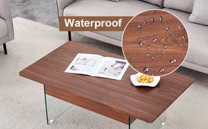 English Elm Multifunctional Lift Top Coffee Table with Tempered Glass Legs, Ergonomic Storage and Durable MDF Finish Wood W2920P226074