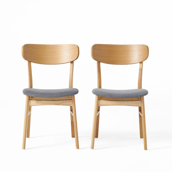 English Elm [video] Set of 2 Minimalist Dining Chairs with Cushioned Seats and Oak Rubberwood Legs N759P371095E