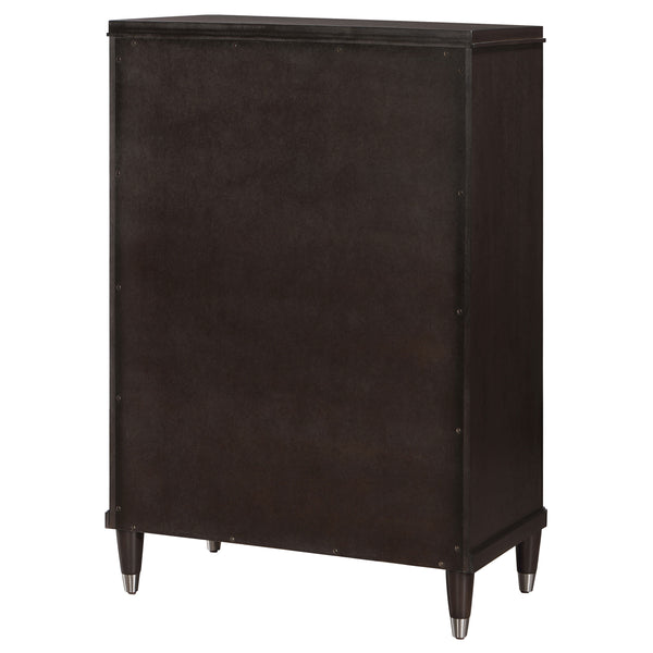 English Elm Niguel Rich Brown 5-Drawer Chest with Silver Knobs & Tapered Legs — Contemporary Bedroom Storage B062P354067