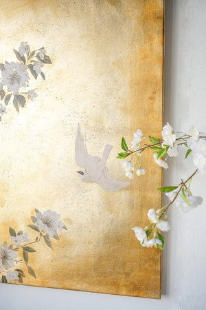 English Elm 38.6x38.6x1.4" Hand-painted Blossom Canvas Art with Textured Gold Acrylic Background W2078P481777