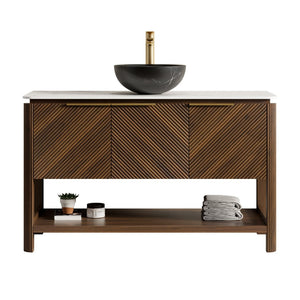 English Elm Dipa 48 Inch Floating Bathroom Vanity Walnut Cabinet Sintered Stone Top Led Sensor W2615S00727