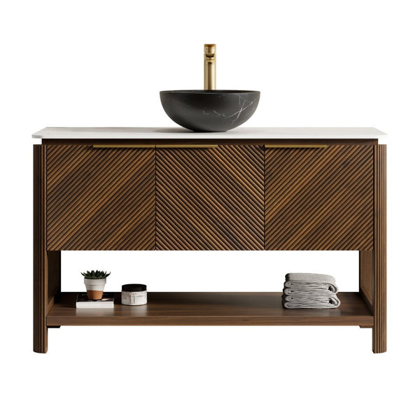 English Elm Dipa 48 Inch Floating Bathroom Vanity Walnut Cabinet Sintered Stone Top Led Sensor W2615S00727