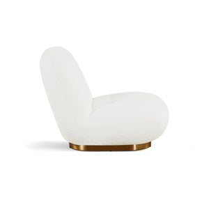 English Elm Leif Plush White Glam Lounge Chair with Gold Swivel Base, Ergonomic High‑Density Foam Comfort, Modern Texture B347P342927