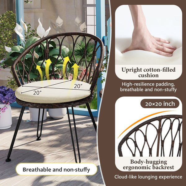 English Elm U_STYLE 2-Piece Rattan Patio Bistro Set with Tempered Glass Table and Plush Polyester Cushions for Outdoor Comfort Beige+Brown N711P256422K