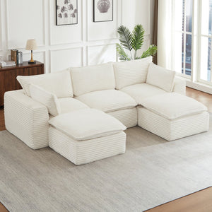 English Elm Cloud Corduroy Sectional Sofa Plush Modular L Shape Couch with Ottoman for Living Room W2339S00138