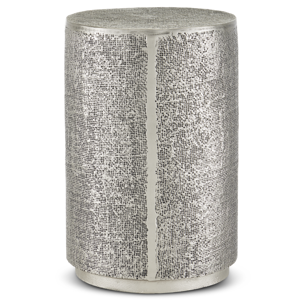 Kabeen Silver Accent Table - Handcrafted Antique Aluminum Design, Textured Industrial Elegance