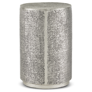 Kabeen Silver Accent Table - Handcrafted Antique Aluminum Design, Textured Industrial Elegance