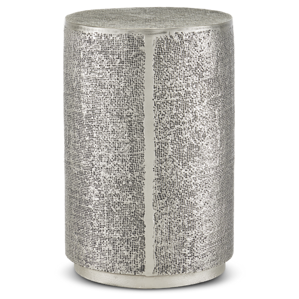 Kabeen Silver Accent Table - Handcrafted Antique Aluminum Design, Textured Industrial Elegance