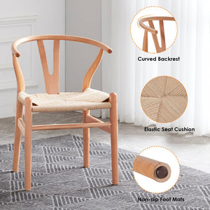 English Elm STARY Solid Wood Wishbone Dining Chair with Ergonomic Curved Back & Armrest, Eco-Friendly Comfort Natural T3623P380950