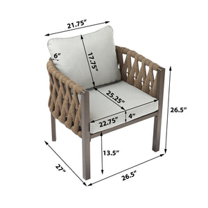 English Elm Christopher Knight Home® - 2-Pieces Outdoor Metal Patio Club Chair with Teslin Rope, Thick Cushions, Rust-Resistant Frame, Brown N780P254451B