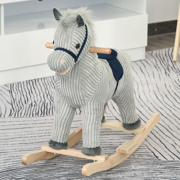 English Elm Qaba Plush Spring Rocking Horse with Sounds Stirrups and Saddle for Kids W2225P249737