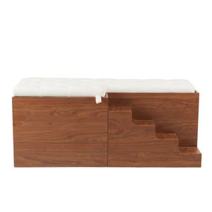 English Elm 56"L, 56"L Mid-Century Walnut Dog Crate Bench Ottoman with Sliding Barn Door, Padded Removable Cushion, Wheels, 300lb耐 N843P293660W