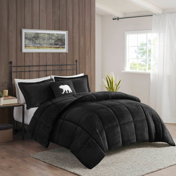 English Elm 4-piece Plush Sherpa Down Alternative Comforter Set Box Quilted Allergy Free Bedding B035P408271