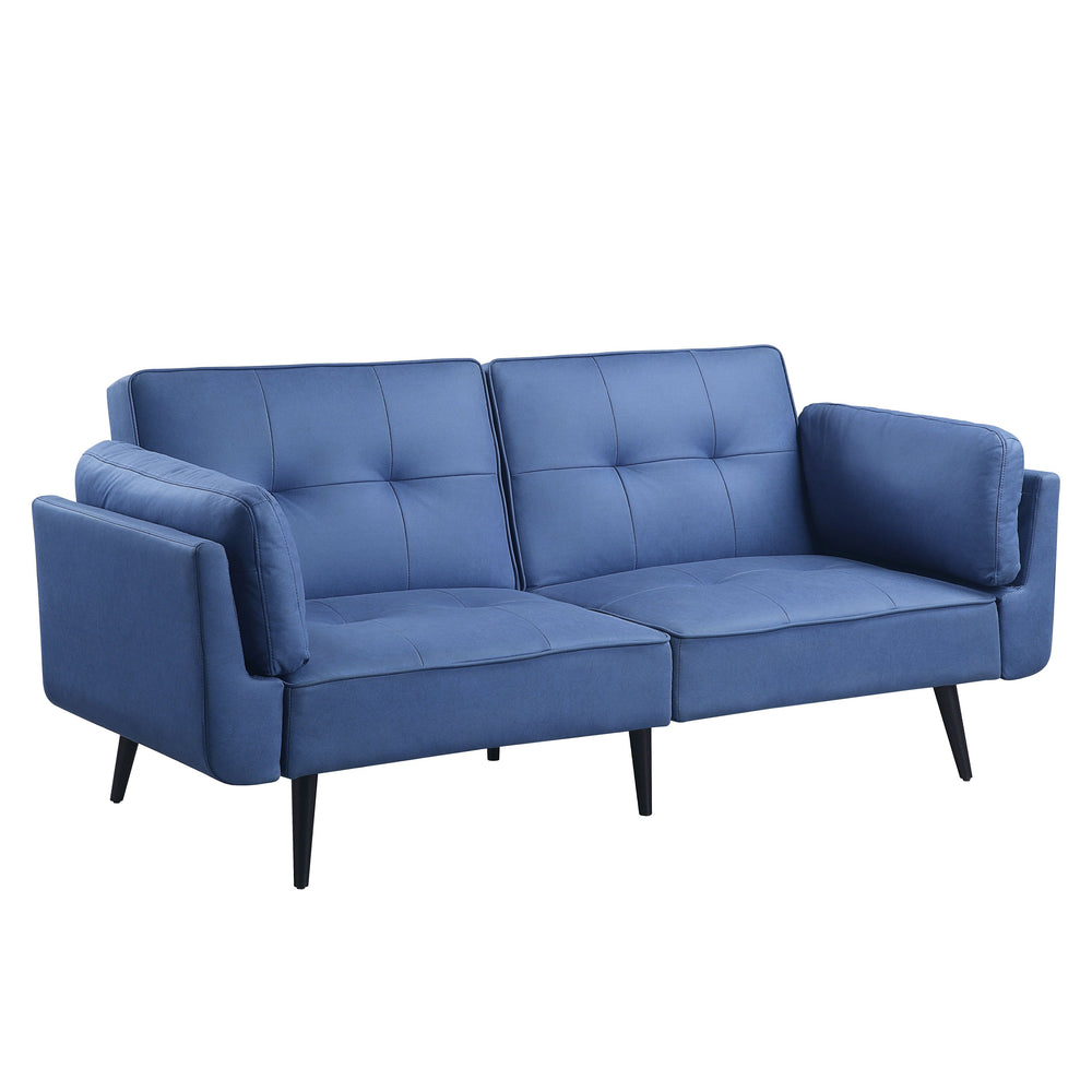 English Elm Nafisa Blue Fabric Convertible Sofa with Ottoman, Pocket Coil Seats, Button Tufted, 2 Pillows B2726S00485