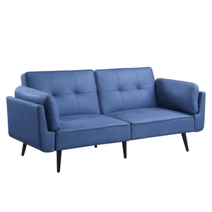 English Elm Nafisa Blue Fabric Convertible Sofa with Ottoman, Pocket Coil Seats, Button Tufted, 2 Pillows B2726S00485
