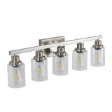 English Elm Modern 5-Light Bathroom Vanity Light Fixture - Brushed Nickel Finish With Clear Glass Shades, Perfect For Bathroom, Vanity, and Dressing Area Lighting (No Bulbs)