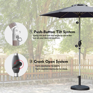 English Elm 7.5FT Patio Umbrella with Crank & Tilt, UV & Water-Resistant 180G Polyester Canopy, Vent Top Gray W1859P195952