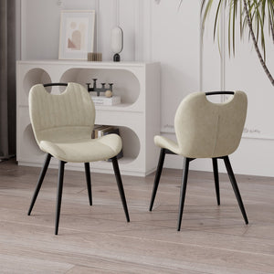 English Elm Dining Chair Set Of 2 – Modern Beige Pu Leather Armless Chairs With Comfy Backrest & Solid Wood Legs T3950P396416