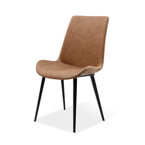 English Elm 21 Inch Mid-century Dining Chair Set Two Faux Leather Scoop Seats Matte Black Frame B056P412609