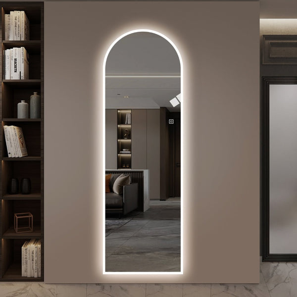 English Elm 65" Arch Full Length Wall Mirror with Dimmable Led Lighting for Bedroom or Entryway W2709P435570