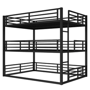 English Elm Queen Metal Triple Bunk Bed - Space-Saving, Heavy-Duty Design With Safety Guardrails For Comfort W1580S00145-GIGA