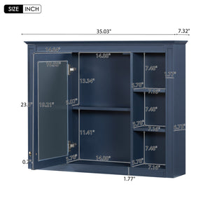 English Elm 36'' Modern Bathroom Vanity with Mirror Cabinet and Sink, Spacious Storage, Soft-Close Doors & Drawers Blue SW000134AAC-3