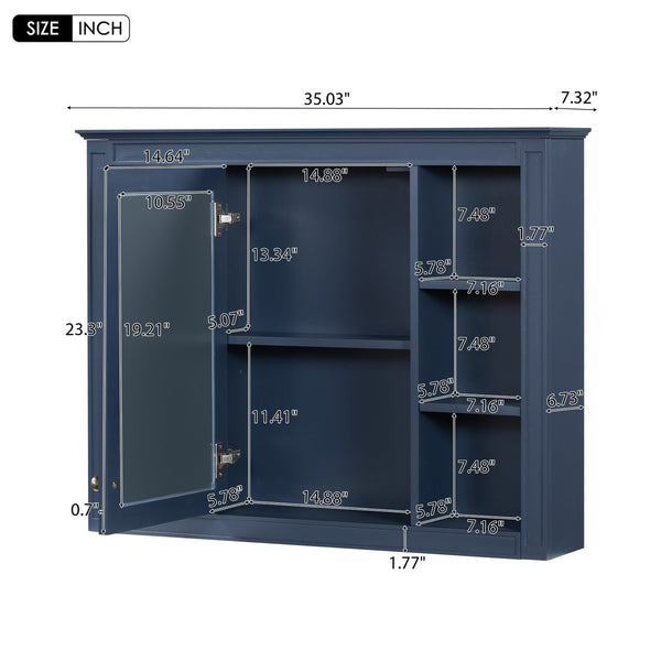 English Elm 36'' Modern Bathroom Vanity with Mirror Cabinet and Sink, Spacious Storage, Soft-Close Doors & Drawers Blue SW000134AAC-3
