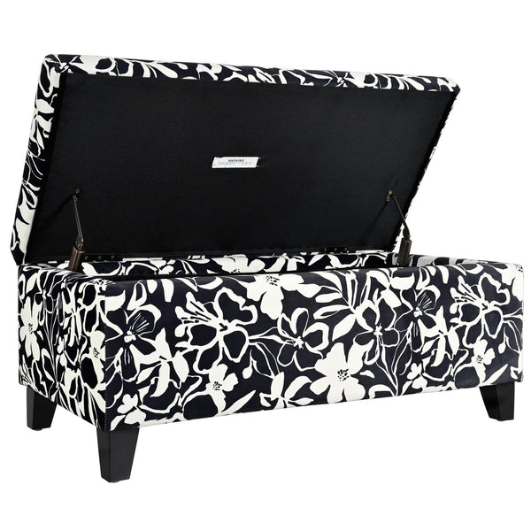 English Elm Christopher Knight Home® - Luxury Storage Ottoman with Floral Patterned Fabric, Soft-Close Hinges, Hidden Compartment for Blankets and Seating Comfort Black Floral,White N767P257582W